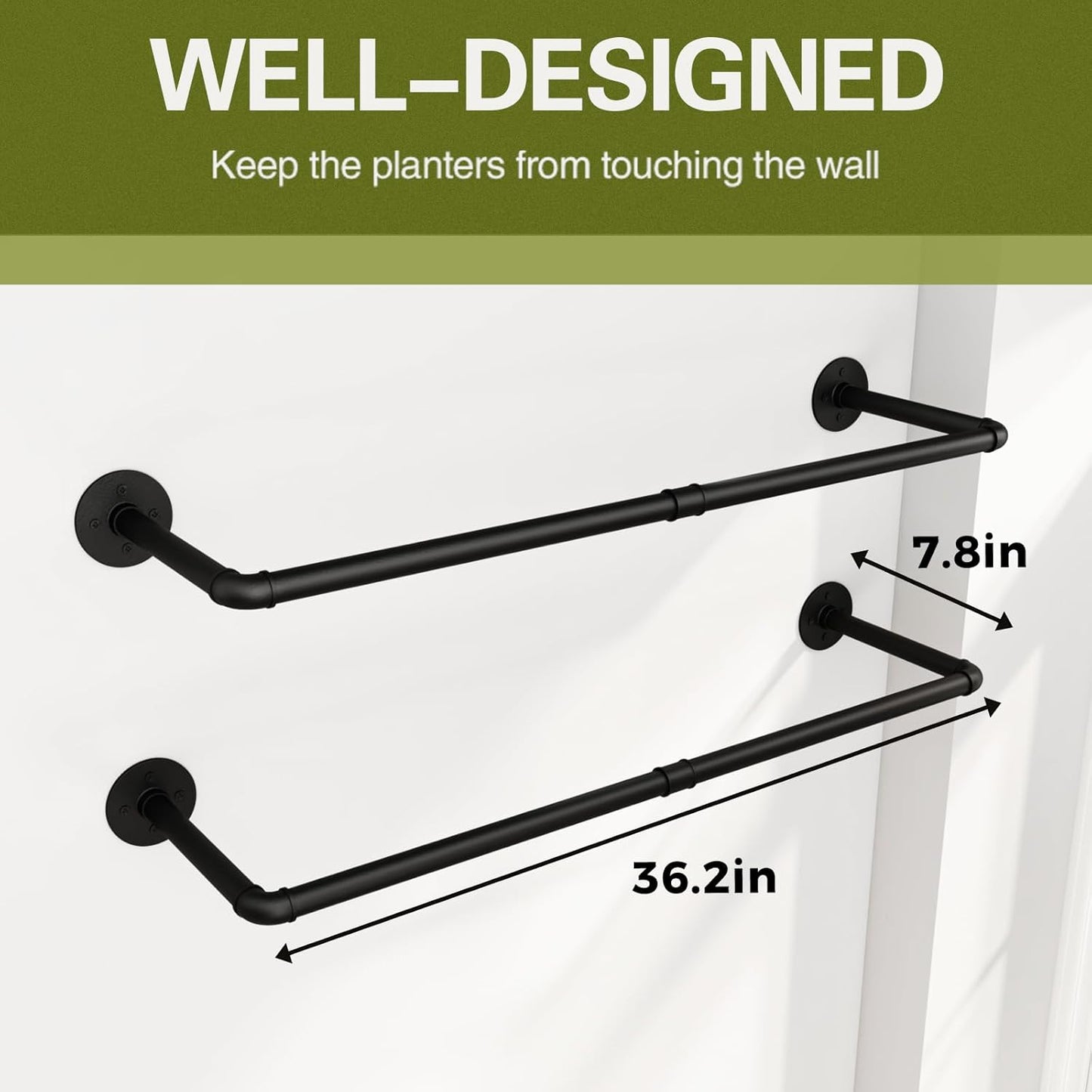 2Pc Hanging Planters for Indoor Plants Plant Hanger Indoor Hanging Plant Holder Black Metal Rod(Pot/Chain/Plant not Included