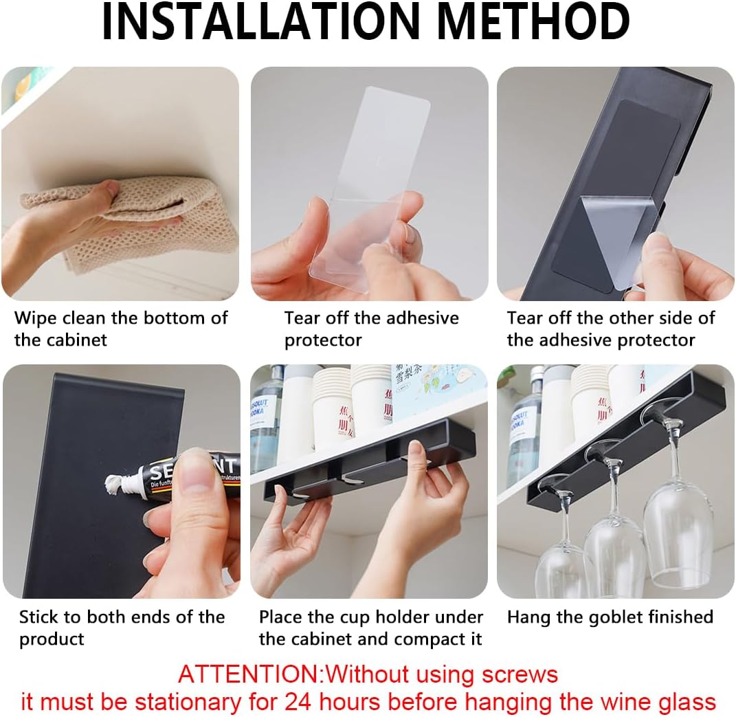 2 Pack Wine Glass Holder,Wine Glass Rack Punch-free Under Cabinet Wine Glass Holder Hanging Plastic Stemware Rack(White)