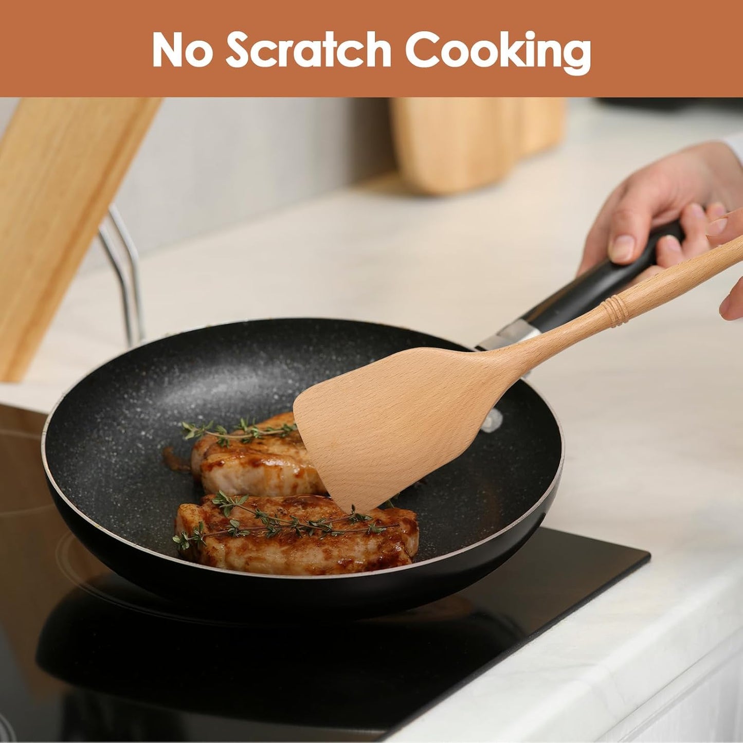 comfoyar Wooden Spoons for Cooking, 7 Pieces Kitchen Cooking Utenails Set with Spatula and Ladle, Heat Resistant Kitchen Cookware for Nonstick Pan-Beech