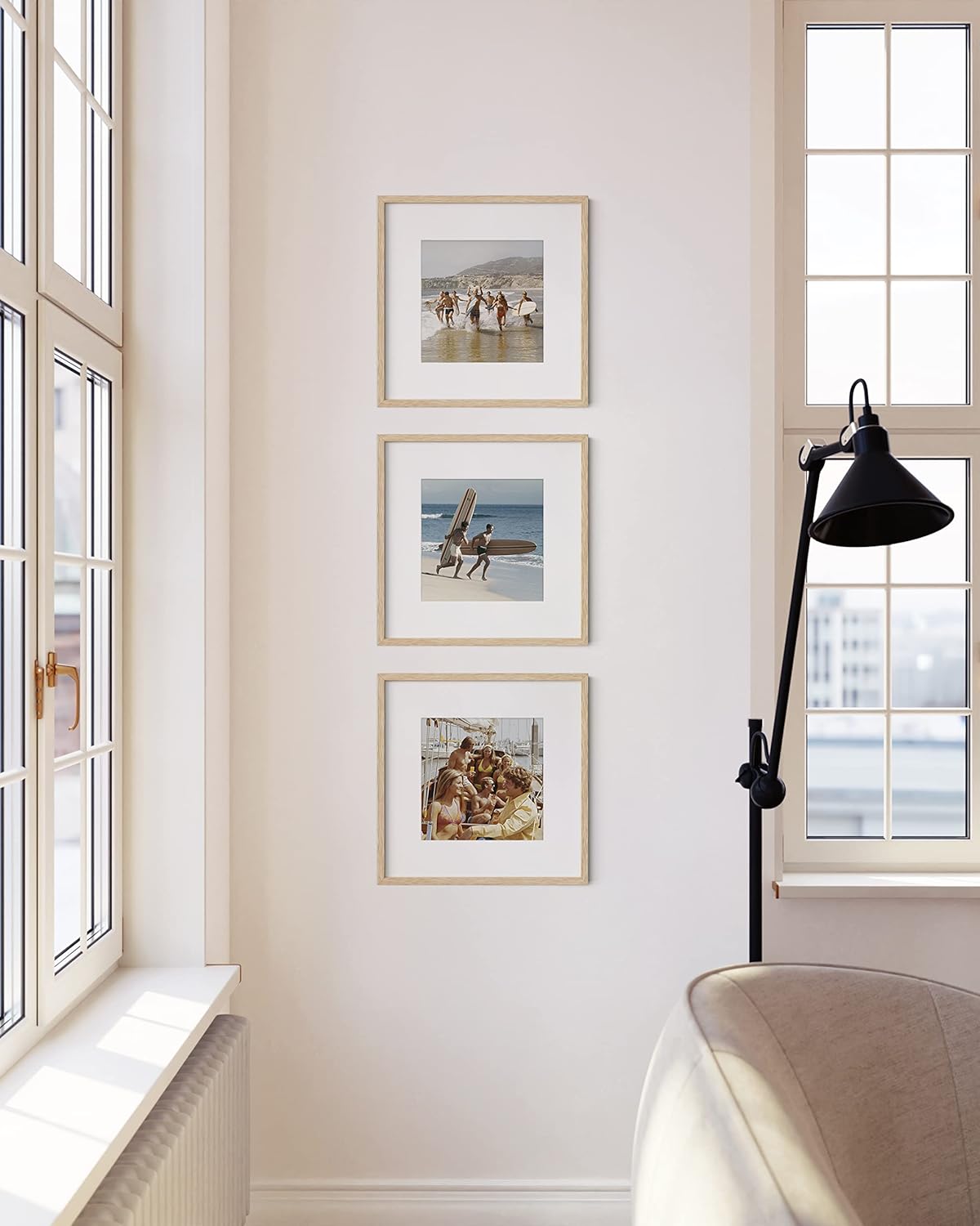 HAUS AND HUES Solid Oak Wood 12”x12” Picture Frames Matted to 8”x8” Set of 3-12x12 Photograph Frames With Mat, 12 by 12 Picture Frames Square, 12 x 12 Square Frames (Beige Oak Frames)