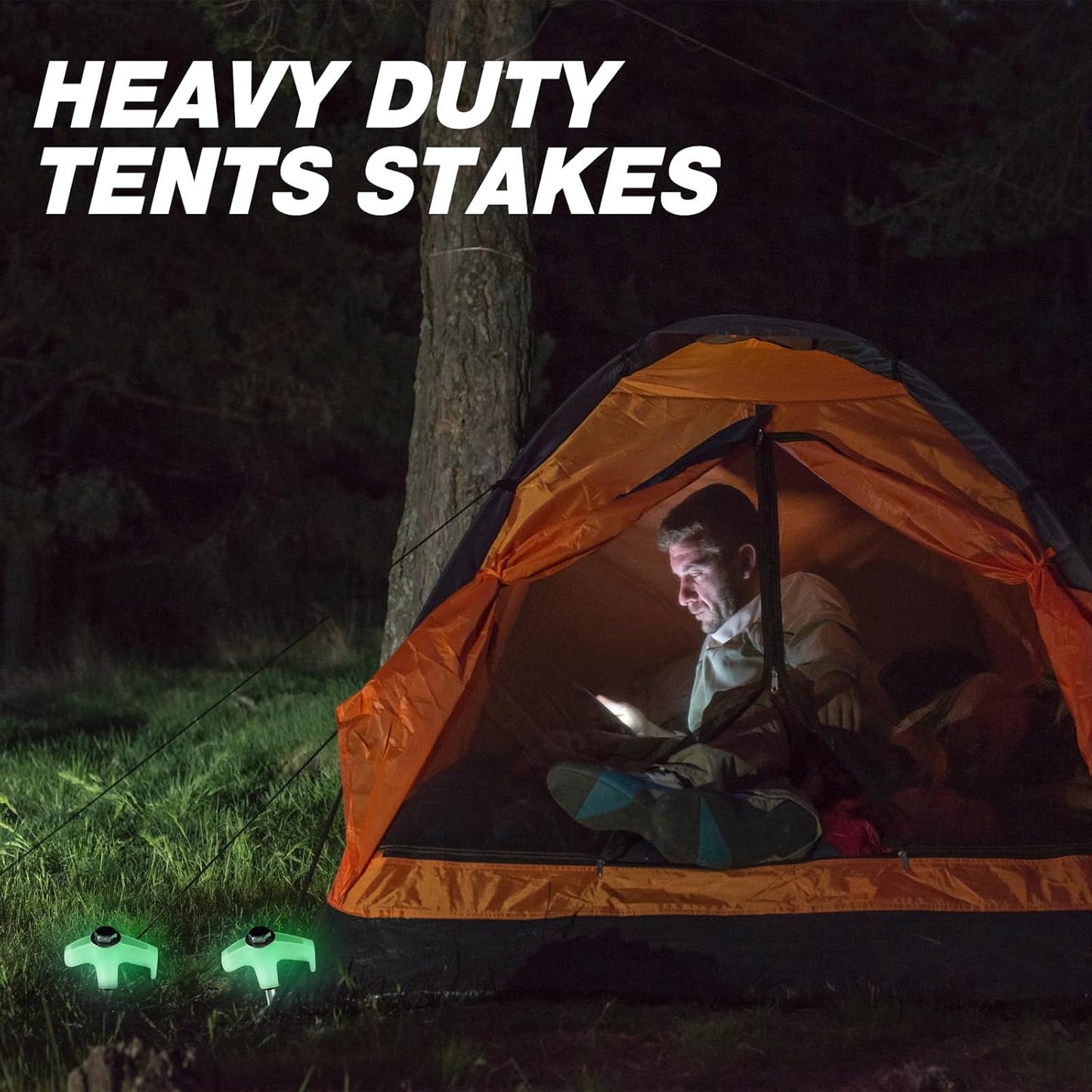 Hicarer 60 Pcs 20 Pcs 8'' Screw in Tent Stakes Heavy Duty Ground Metal Stakes for Inflatables with Hex Head Driver for Outdoor Camping Tent Inflatable Garden Decor (Luminous White)