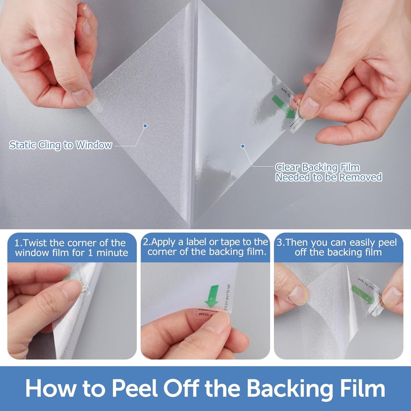 HIDBEA Frosted Window Privacy Film - Non Adhesive Static Cling Glass Stickers Sun UV Blocking Heat Control Door Covering Decals for Home Office, 45.3 x 78.7 Inch