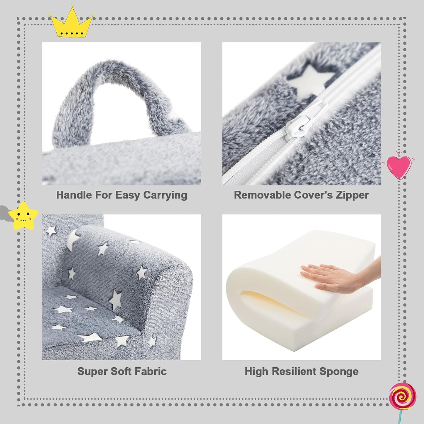 ALIMORDEN Kids Ultra-Soft Snuggle Foam Filled Chair, Single Cuddly Sherpa Reading Couch for Boys and Girls,Star