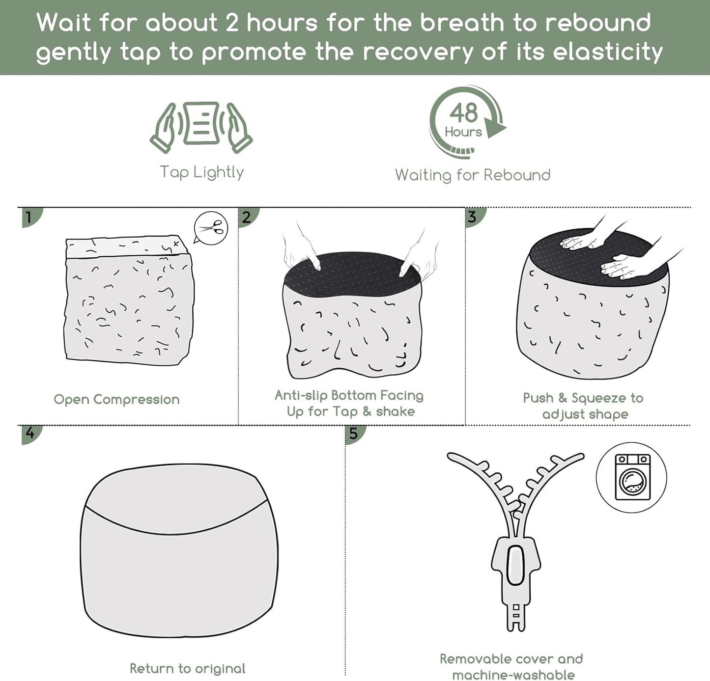 HIGOGOGO Round Stuffed Pouf Ottoman, Long Faux Fur Poufs with Foam Chunk Filling, Fluffy and Furry Pouf Foot Stool Storage Ottoman, 20 X 15 Floor Poufs Foot Rest for Living Room, Grey