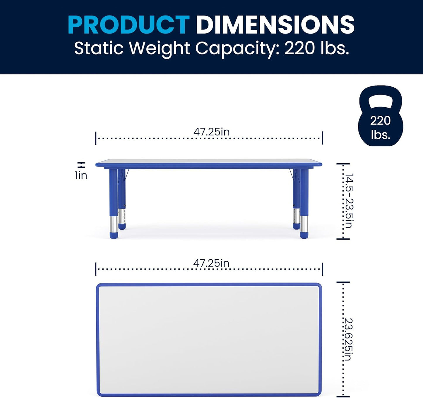 EMMA + OLIVER 23.625" W x 47.25" L Blue Plastic Activity Table Set-6 Chairs