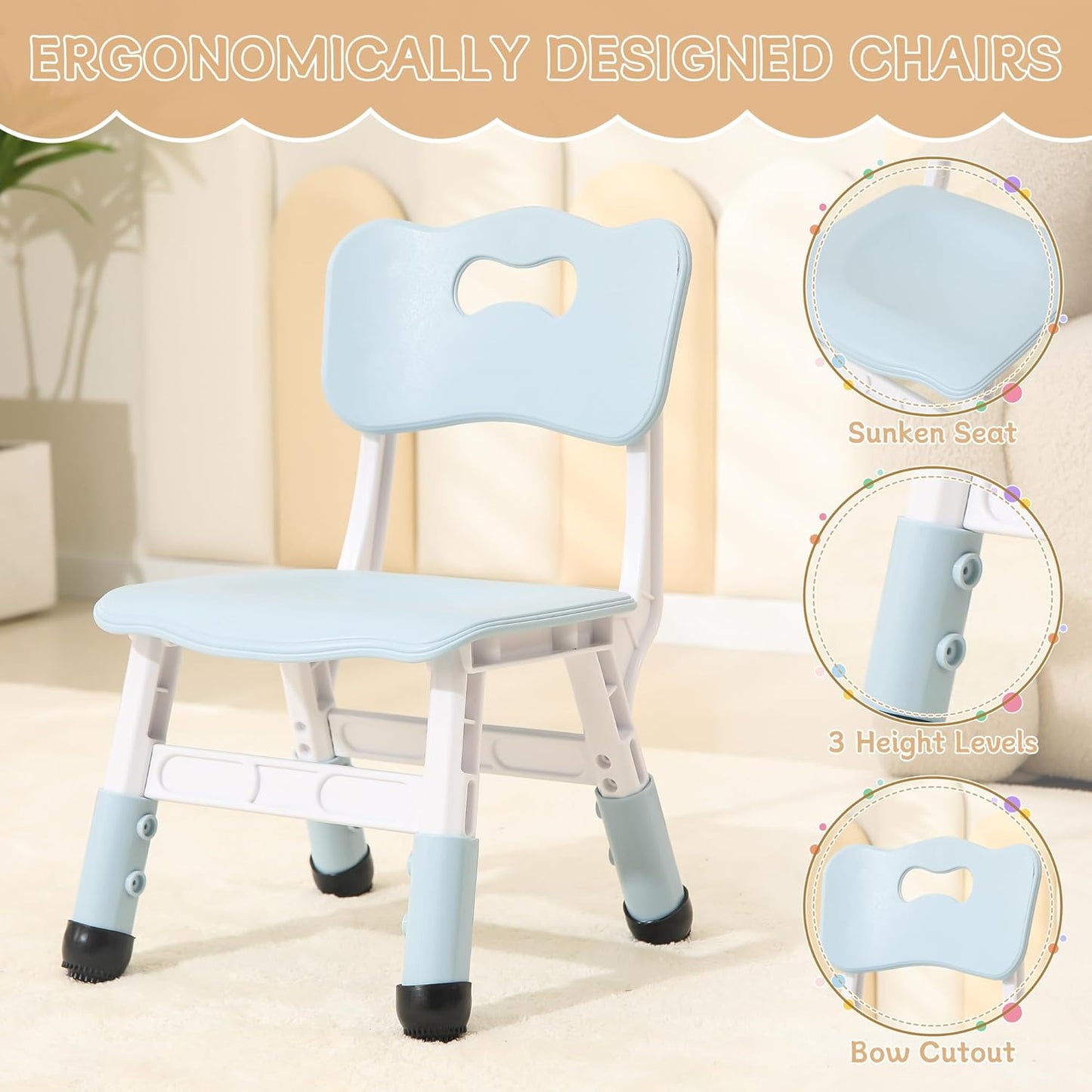 Height-Adjustable Kids Table and Chairs, 31.5''L x 23.6''W Toddler Table and 4 Chairs Set with Anti-Slip Foot Covers, Children Activity Table for Ages 2-10, Graffiti Desktop