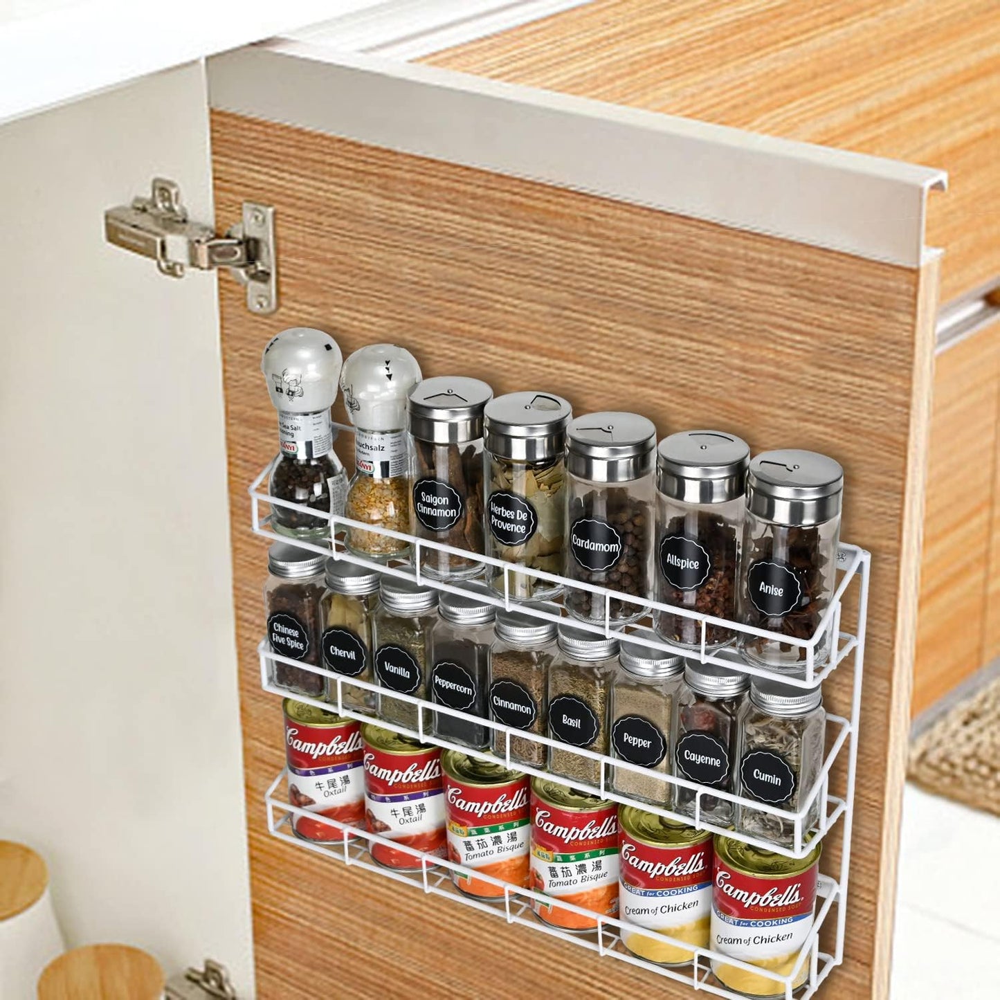 SUFAUY 2 Pack Spice Rack Organizer Wall Mount, 3 Tier Pantry Door Narrow Spice Rack Hanging Metal Shelf for Cupboard, Bathroom Shower Cosmetic, White