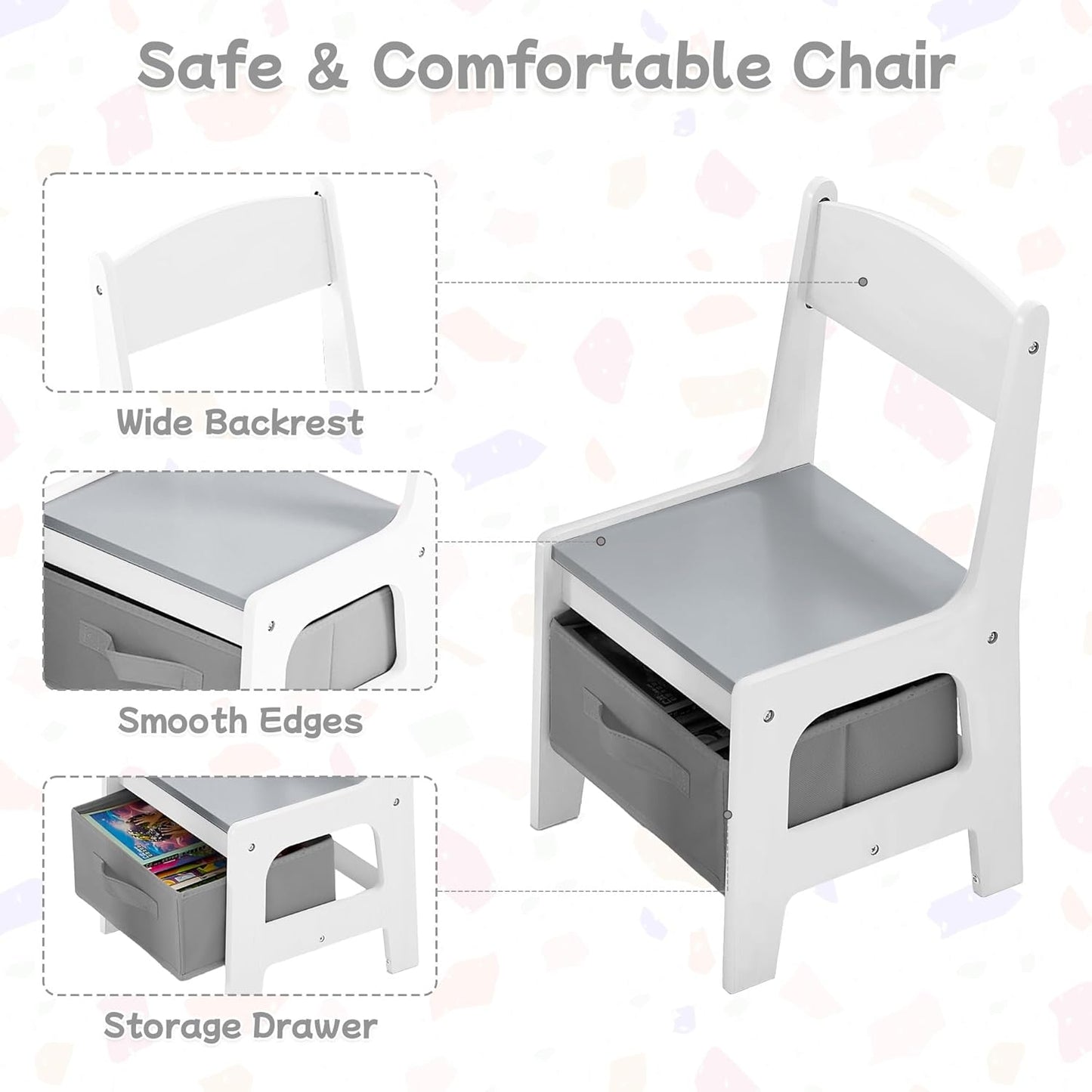 Kids Table and Chair Set, 3 in 1 Wooden Activity Table with Detachable Tabletop, Toddler Table and Chair Set with Storage Drawer, Kids Play Table for Children Art, Craft, Eating, Learning