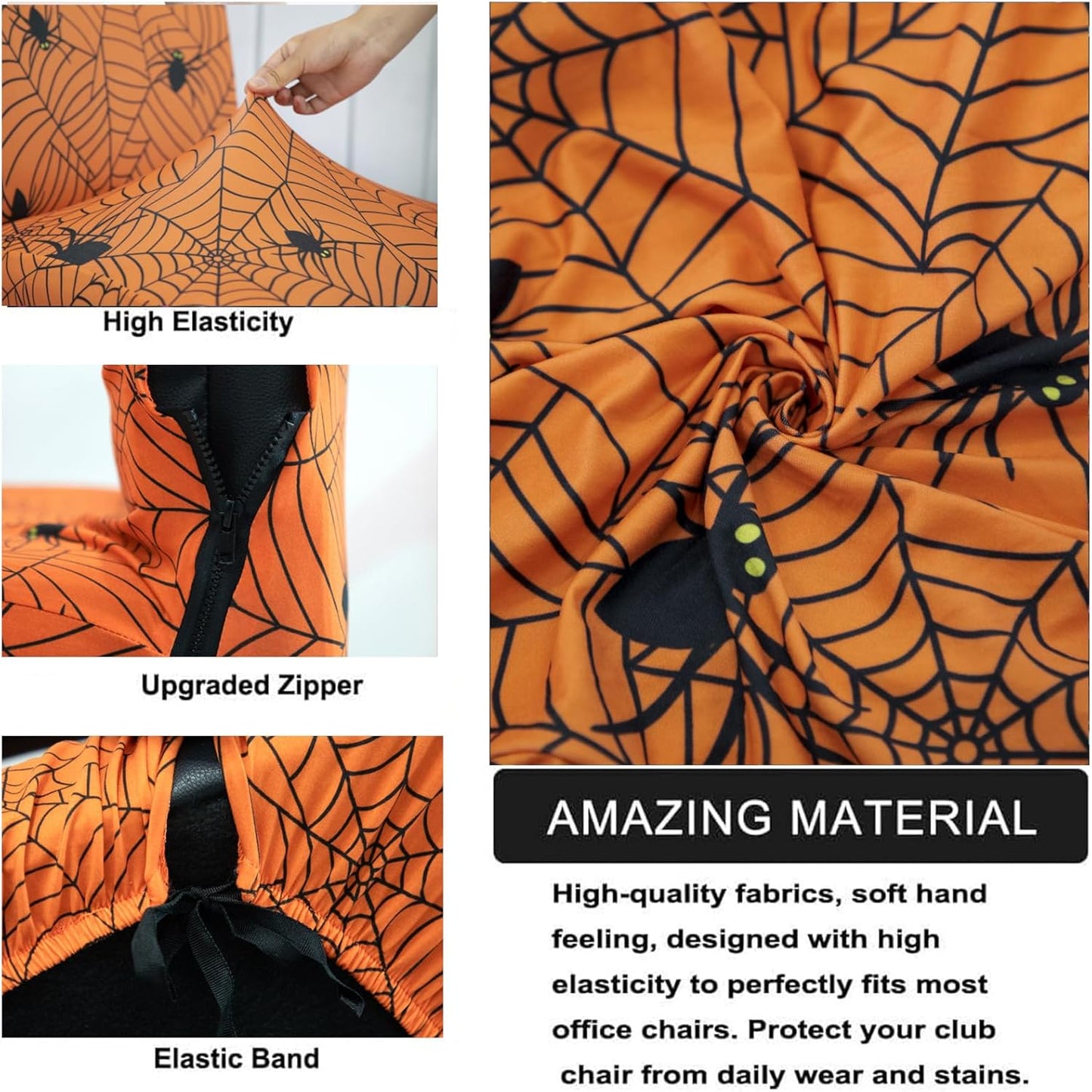 Halloween Office Chair CoversHorror Bloody Handprints Footprints on White Horror Theme Print Stretchable Slipcover for Modern Simplism Style High Back Boss Chair(No Chair) (Halloween07, L)…