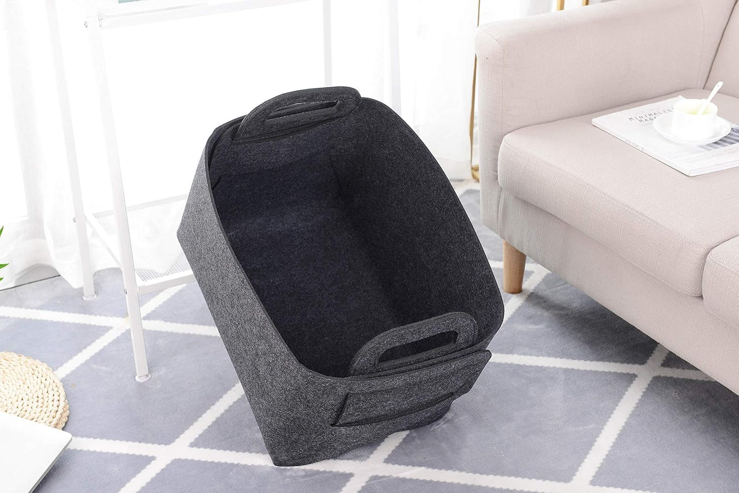 Storage Basket Felt Storage Bin Collapsible& Convenient Box Organizer with Carry Handles for Office Bedroom Closet Babies Nursery Toys Laundry (Dark grey, 17.9inch(L)×12.2inch(W)×11.6inch(H))