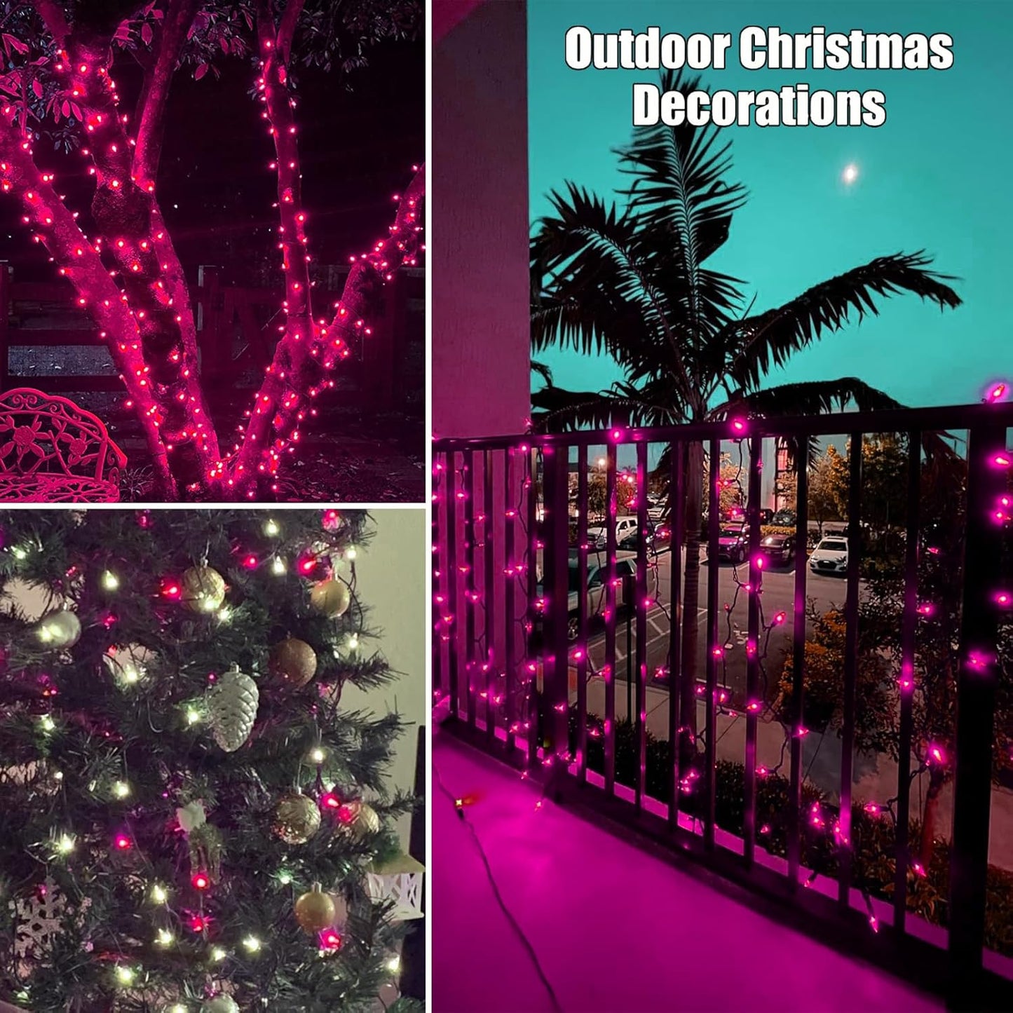 HISHINY Christmas Lights 100 Count Pink Christmas Tree String Lights with Green Wire for Outdoor Indoor Christmas Decorations Wedding Decorations Valentines Day Decor,UL Certified (21feet)