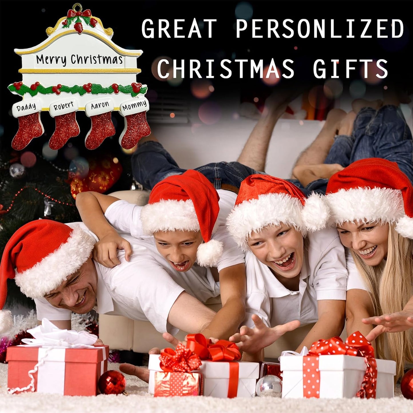 2025 Personalized Christmas Ornaments Family of 2/3/4/5/6/7/8,Custom Christmas Stocking Ornaments Deorations with Names,Customized Xmas Ornament Tree Deorations,Personalized Xmas Ornament Gifts