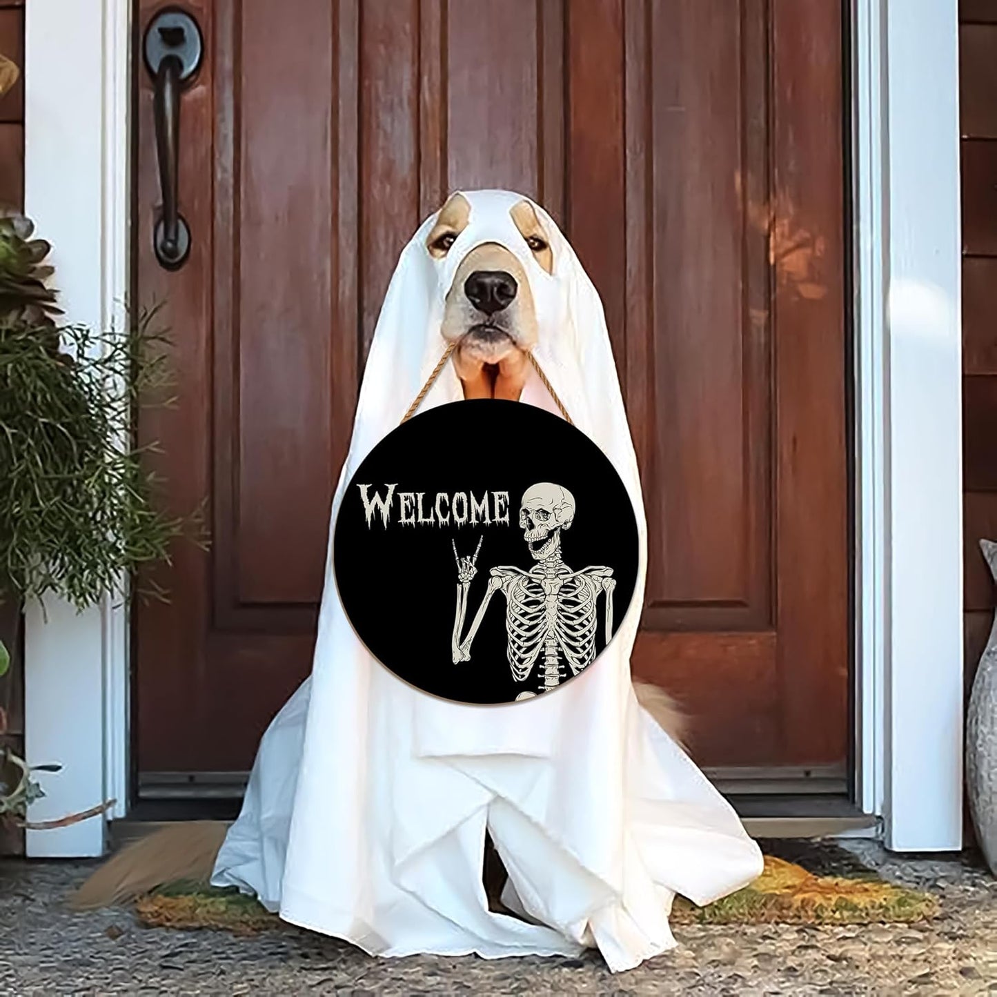 Halloween Decorations Wreath Halloween Skull Welcome Door Sign Front for Door Decoration, Rustic Wooden Holiday Decor for Front Door Porch Window Wall Farmhouse Indoor Outdoor