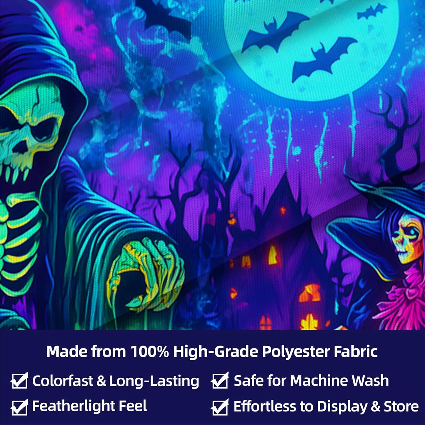 Halloween Tapestry, Blacklight Tapestry for Halloween Party Decor Hanging Tapestries Backdrop Wall Art Poster for Bedroom Dorm 90x70in