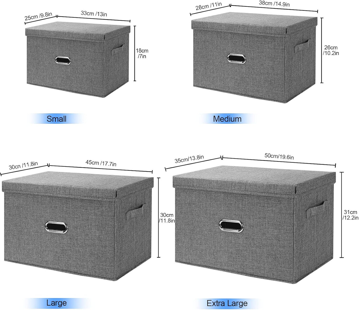 Large Linen Fabric Foldable Storage Bins with Removable Lid and Handles, Washable Storage Box Organizer Containers Baskets Cube with Cover for Bedroom,Office(Cream, Extra Large(2-Pack))