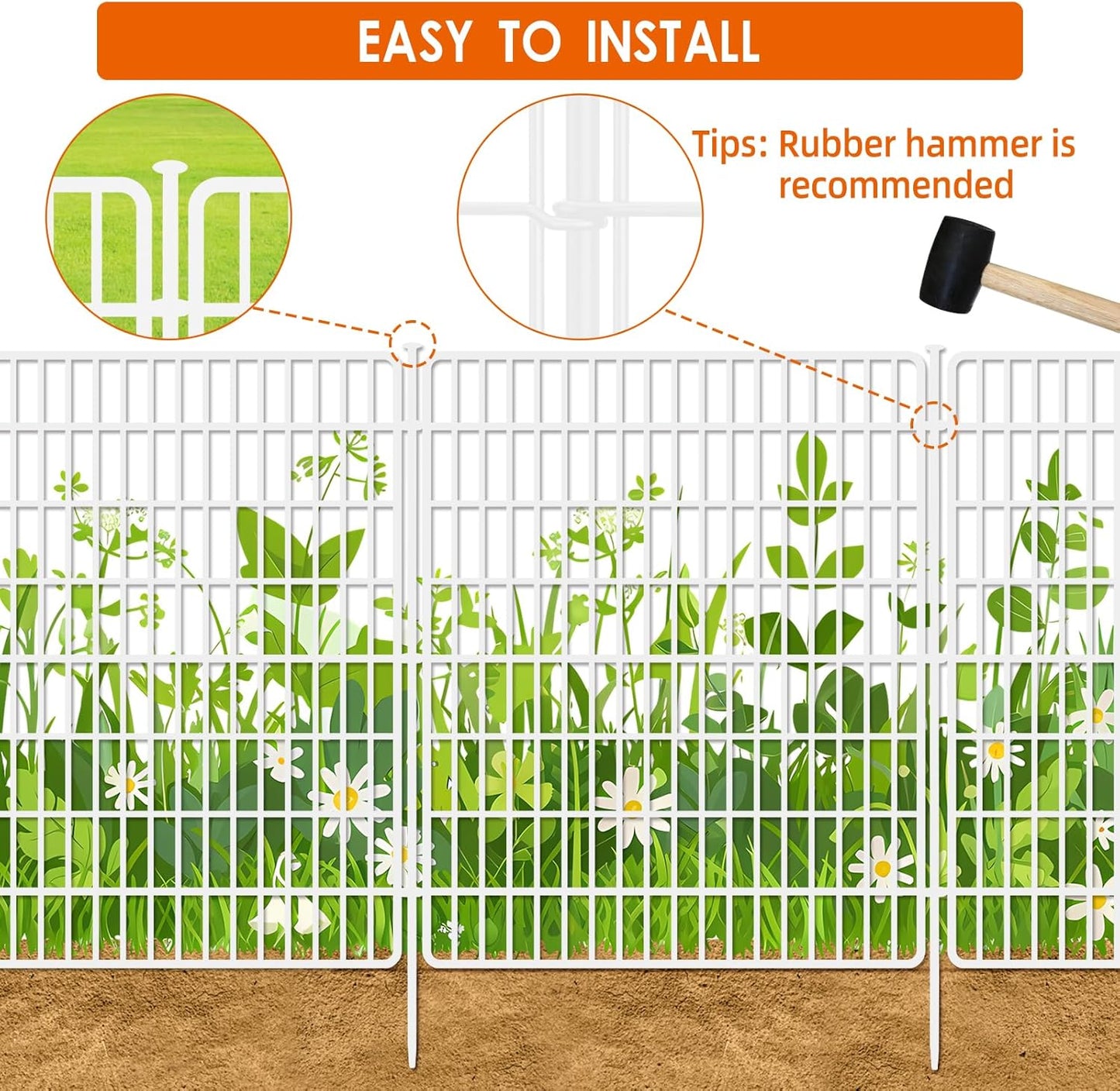 15 Panels No Dig Fence with Gate, 32 in(H) X 36 ft(L) Garden Decorative Fence Animal Barrier for Dogs, Rustproof Metal Garden Edging Border for Outdoor, Yard, Patio, Black, White