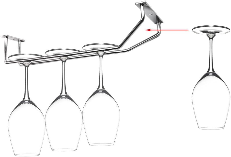 10.8 Inch Wine Glass Rack, Under Cabinet Wine Glass Holder, Wine Glass Hangers Under Shelf, Chrome Finish Stemware Rack, Hanging Stemware Holder for Cabinet Kitchen Bar, Set of 2