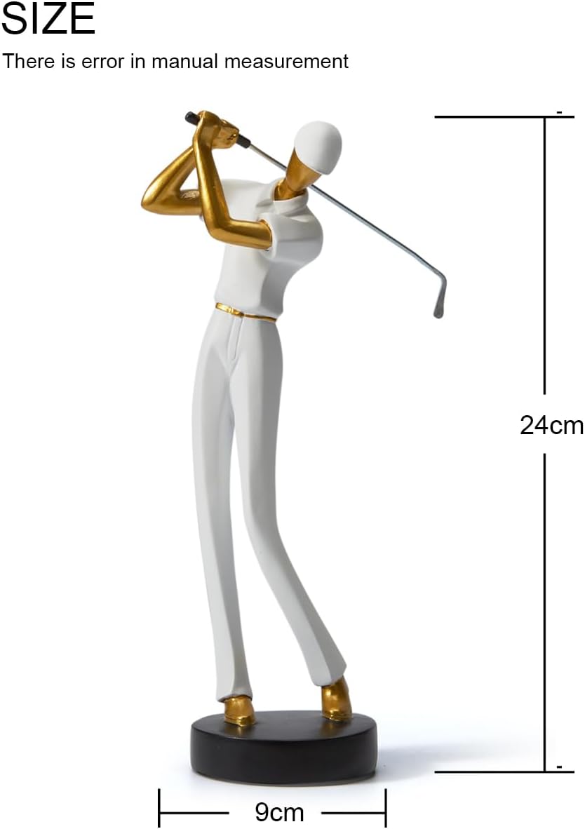 HAUCOZE Golf Figurine Statue Golfer Decoration Arts Home Decor Sculpture Polyresin White 9.6 inch