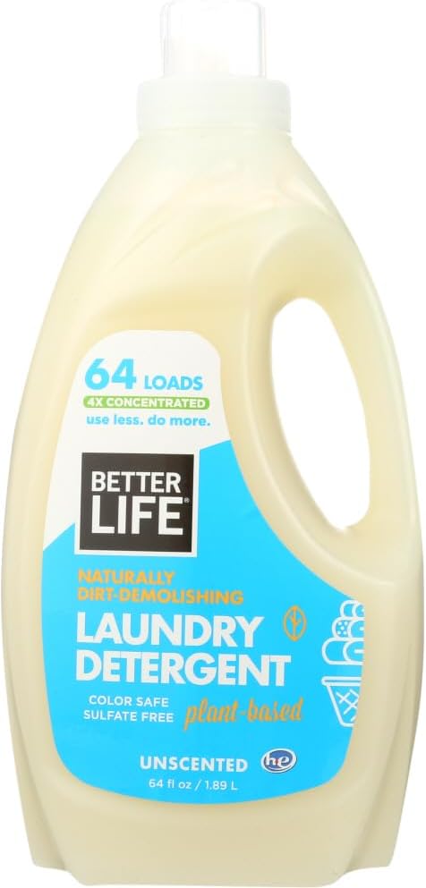 BETTER LIFE Laundry Detergent - Concentrated Liquid Laundry Soap for Automatic Washing Machine - Gentle Unscented Laundry Supplies for Sensitive Skin - 64oz