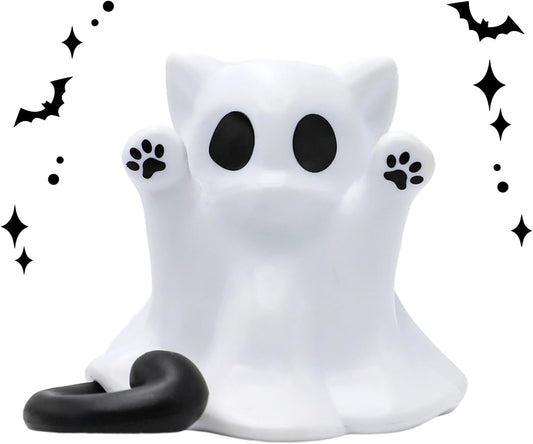 Halloween Ghost Statue Cute Spooky Figurines Desk Ornament Decorations Cartoon Mini Spooky Halloween Unique Cat Ghost Figurines for Festive Home and Office Desktop Decor Display Ornaments