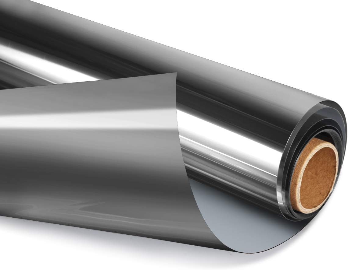 HIDBEA One Way Privacy Window Film, Daytime Mirror Reflective Heat Control UV Sun Blocking Non-Adhesive Static Cling Window Tint for Home and Office(Black-Silver, 41.3 Inch x 13.1 Feet)