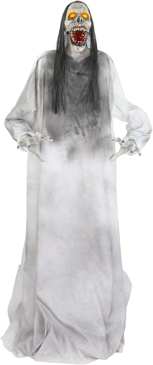 Haunted Hill Farm 5.9 ft. Animatronic Lurching Woman by Tekky, Halloween Animatronic, Scary Indoor House Prop & Decoration, Creepy Occult Horror Decor with Motion-Activated Lights & Sound, Life-Size