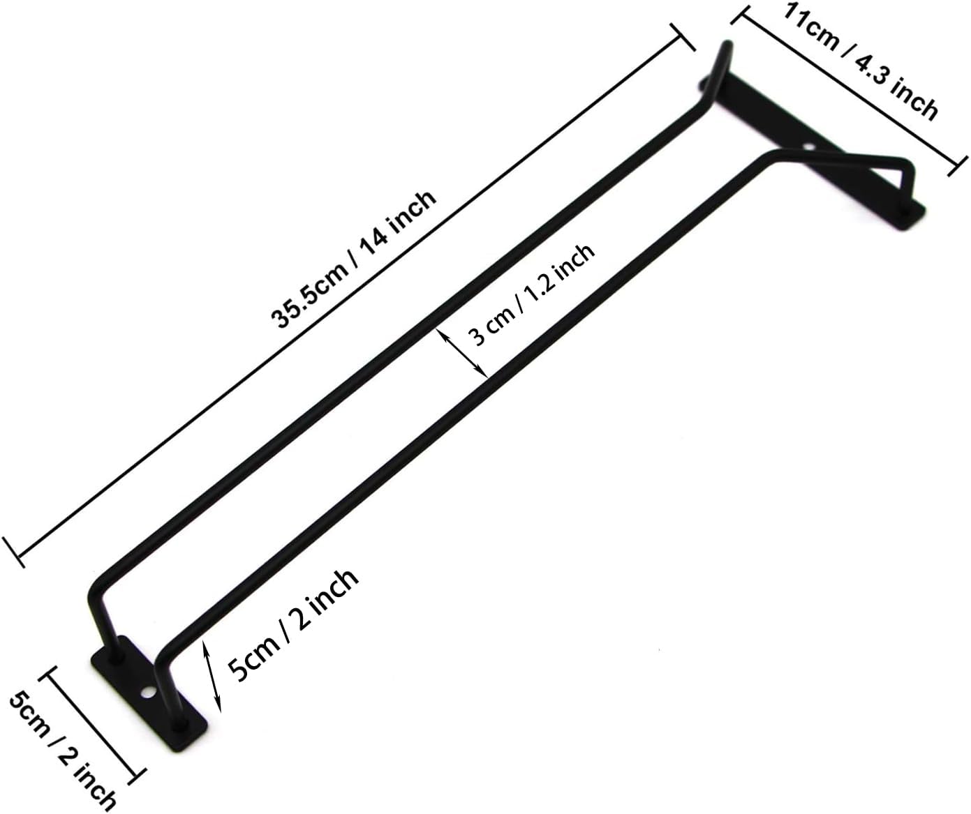 14-Inch Black Wine Glass Rack, Under Cabinet Wine Glass Holder Stainless Steel Stemware Rack - Hanging Stemware Holder for Cabinet Kitchen Bar, Set of 4