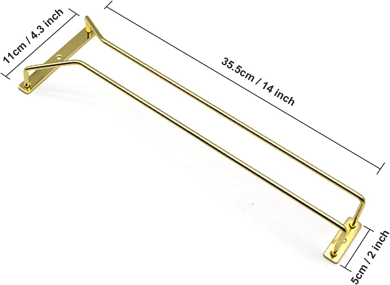 14-Inch Gold Wine Glass Rack, Under Cabinet Wine Glass Holder Stainless Steel Stemware Rack - Hanging Stemware Holder for Cabinet Kitchen Bar, Set of 4