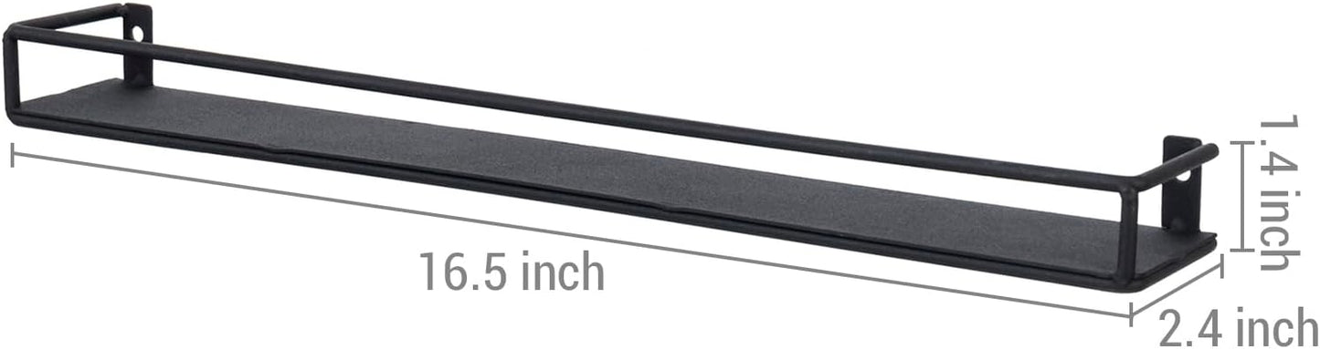 MyGift 16 Inch Wall Mounted Black Metal Nail Polish and Essential Oil Display Shelves, Kitchen Hanging Racks for Seasoning Shakers or Spice Jars, Set of 5