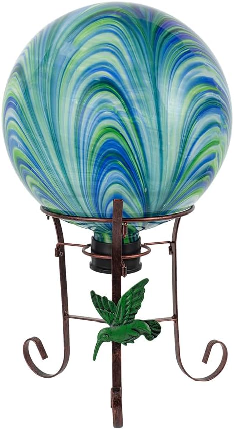 10" Diameter Gazing Ball with 8.5" Metal Stand Indoor Outdoor Glass Globe Sphere Festive Decor Yard Ornament Gazing Balls for Garden,Home,Lawn,Patio,Porch,Birthday Gift for Women(Green)