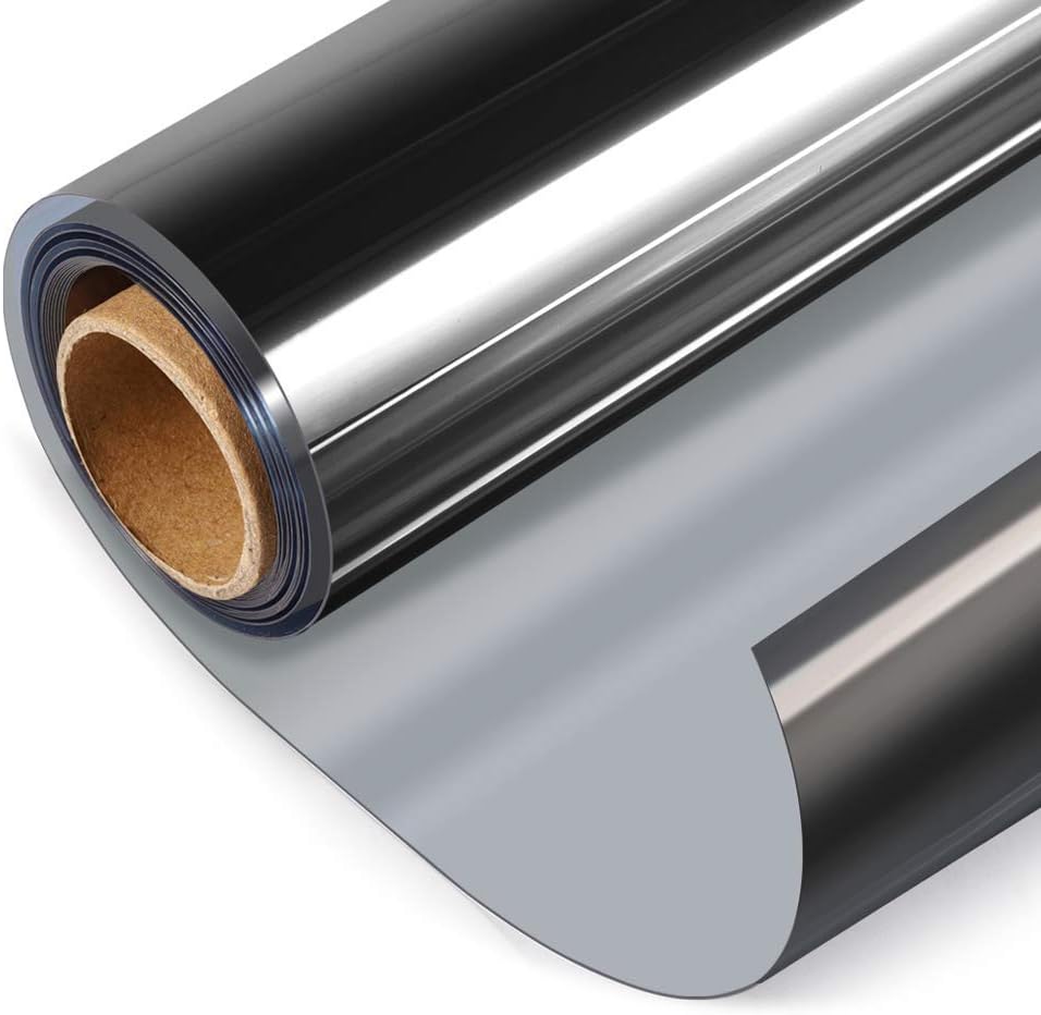 HIDBEA One Way Window Film, Daytime Privacy Sun Blocking Reflective Window Film No Glue Static Cling Heat Control Window Tinting Film for Home and Office, Black Silver, 29.5 x 157.5 Inch