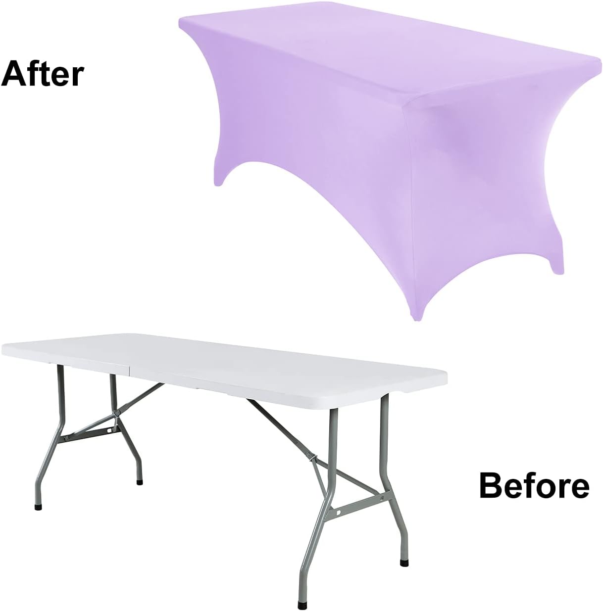 2Pack Spandex Waterproof Table Covers 6ft，Spandex 6ft Waterproof Table Cover for Party,Wedding, Banquet, and Events(Lavender)