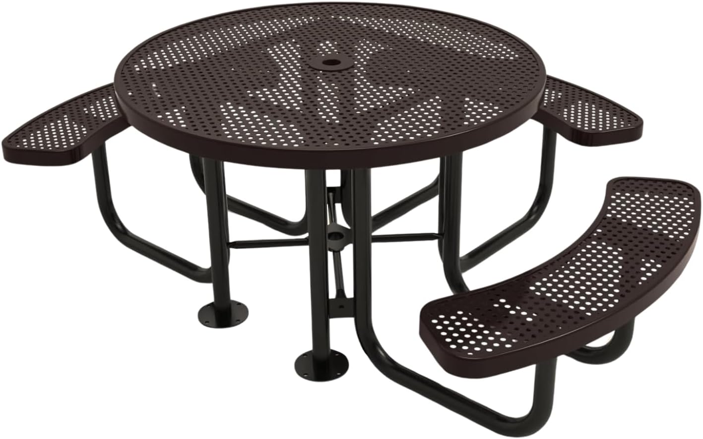 Heavy-Duty Portable Outdoor Picnic Table with Umbrella Hole, Punched Steel Patio Dining Furniture Made in America (46" Round Top, Brown)