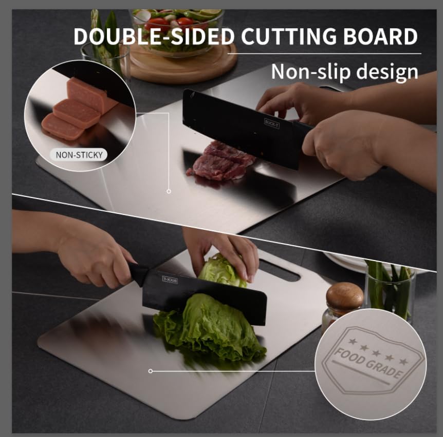 Katuchef Titanium Cutting Board 2025 New Upgrade Pure Titanium Cutting Boards for Kitchen Double Sided Cutting Boards Non Toxic,Hygiene Durable Chopping Board Suitable for Dishwasher Safe(13.38*9.05)