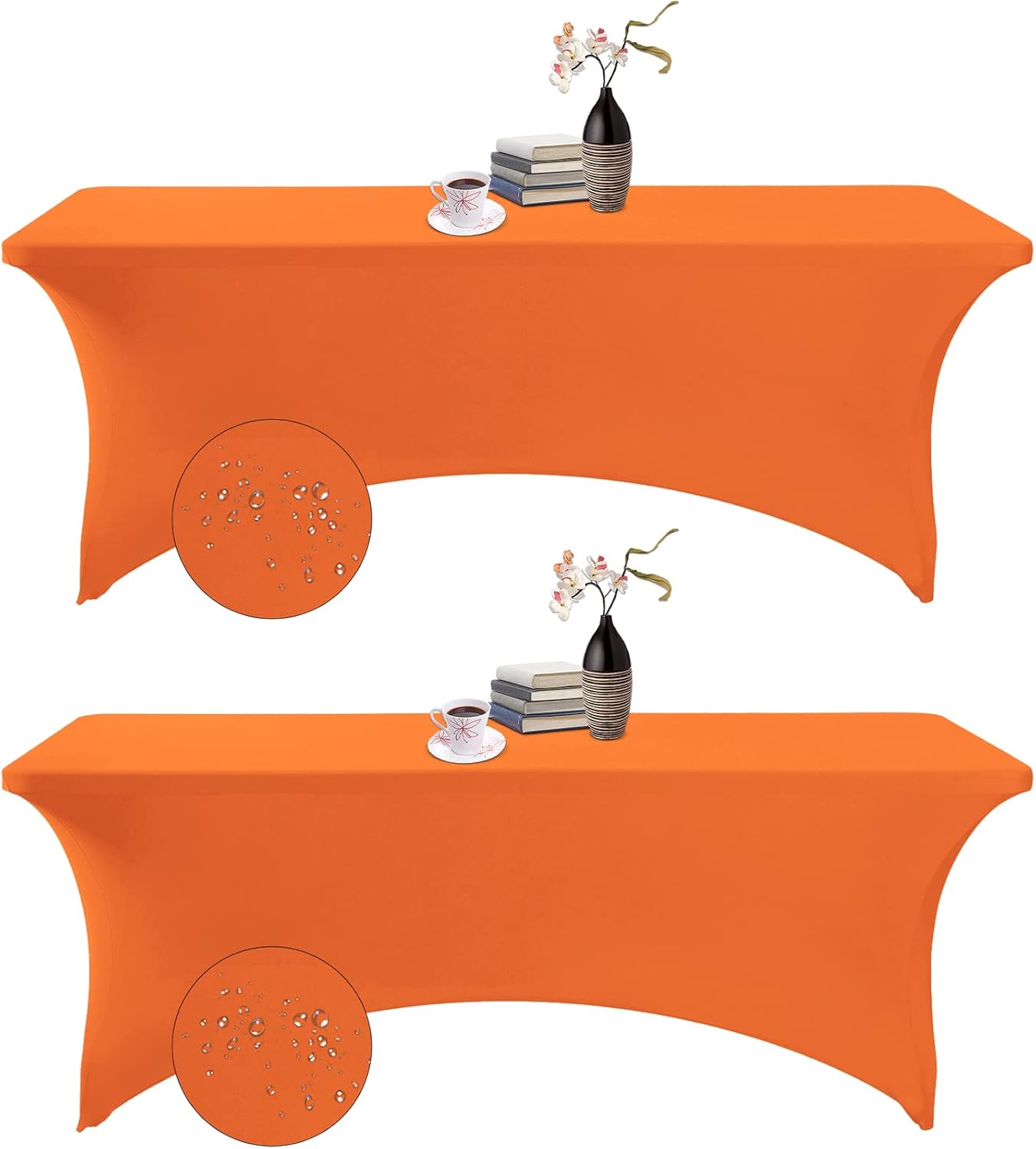 2Pack Spandex Waterproof Table Covers 8ft，Spandex 8ft Waterproof Table Cover for Party,Wedding, Banquet, and Events(Orange)