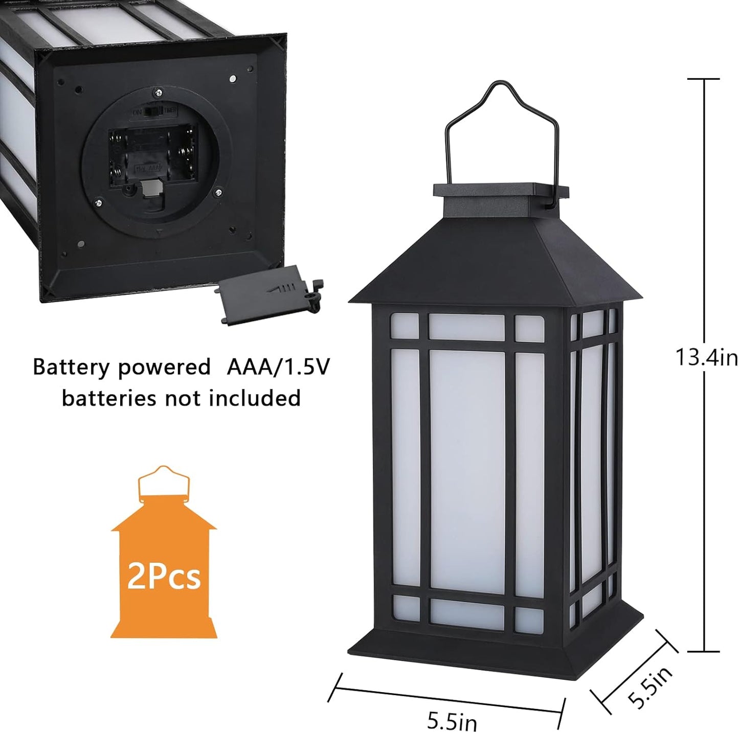 13-Inch IP65 Waterproof Battery-Powered Outdoor Lantern with Led Flameless Candle and 6-Hour Timer - Decorative Lantern for Patio & Garden(2 Pack)