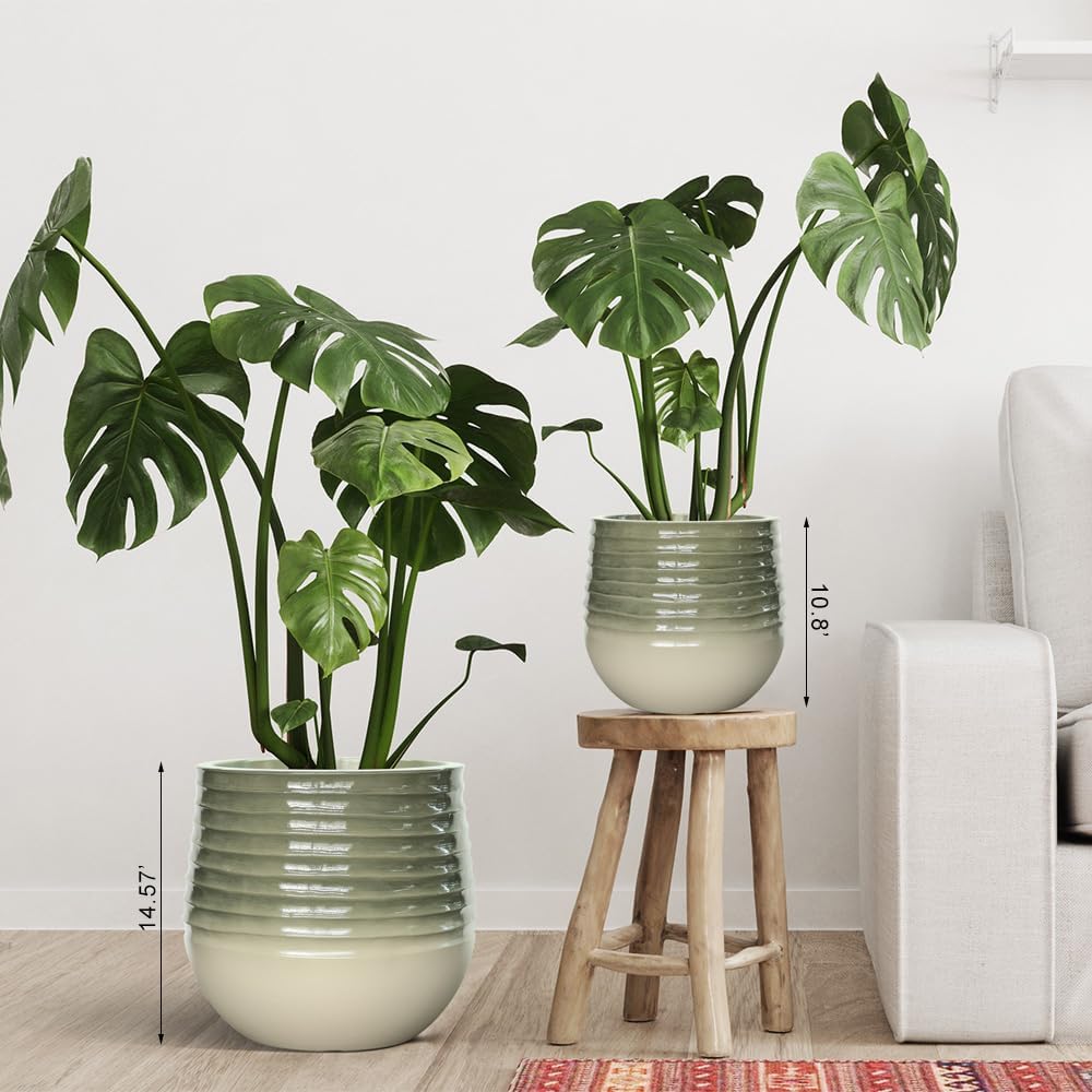 10.8" H Resin Tall Planters for Outdoor Plants, Modern Emerald Round Tapered Plastic Flower Pot for Outdoor and Indoor Plants, Large Plant Pot with Drainage Holes and Rubber Plug for Home Garden Patio