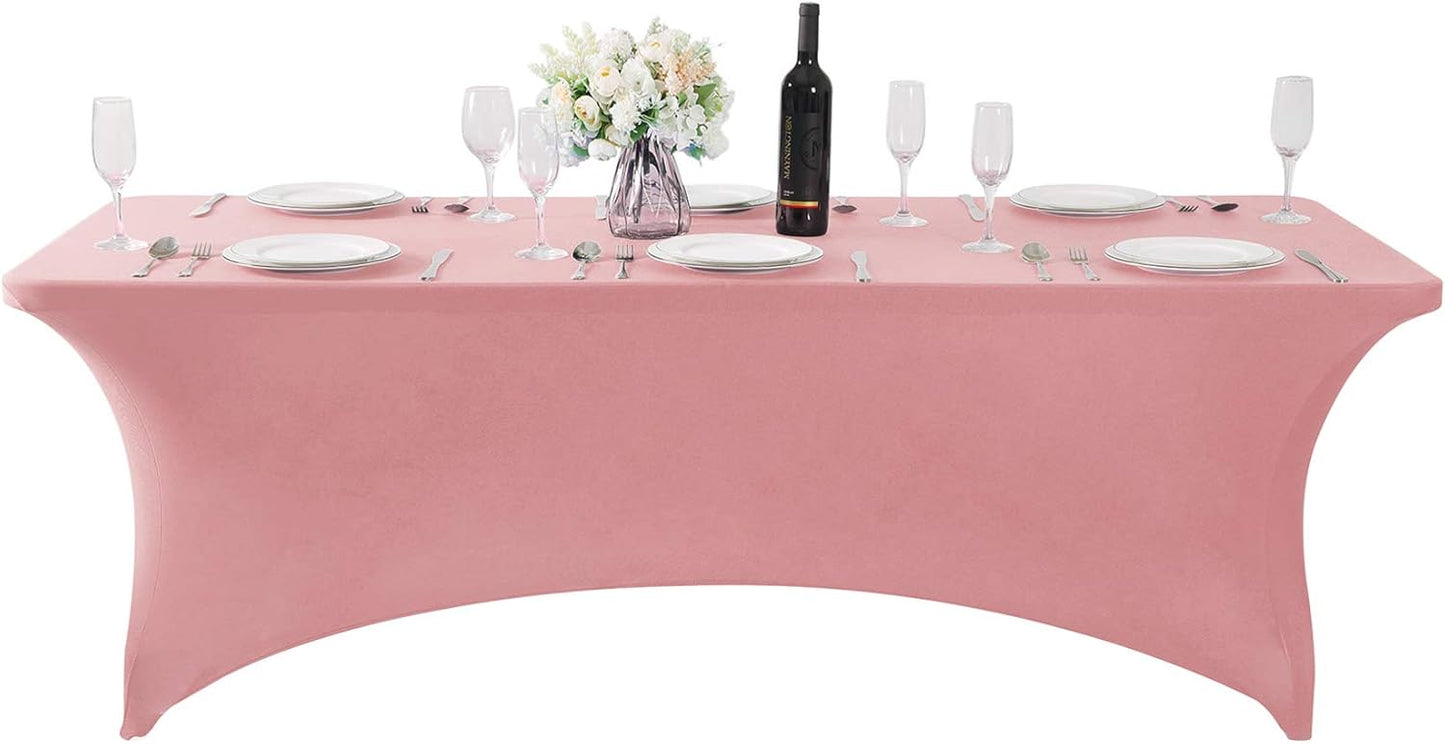 2Pack Spandex Table Cover for 8FT or 4ft or 6ft Table Universal Fitted Stretch Tablecloth for Party, Banquet, Wedding and Events-Dusty Pink