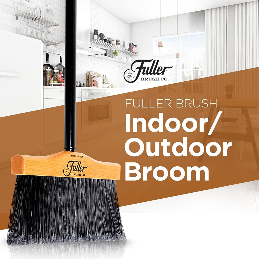 12” Upright Broom with 2 Piece Black Steel Threaded Handle