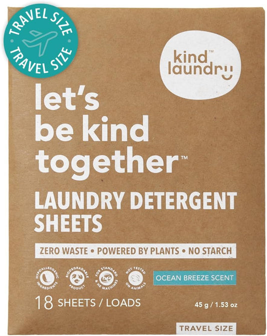 Kind Laundry Detergent Sheets with Stain-Fighting Enzymes - Plant Powered Eco-Friendly Laundry Soap Sheets - Home or Travel Laundry Detergent - Ocean Breeze, 18 Loads (Mom's Choice Award Winner)