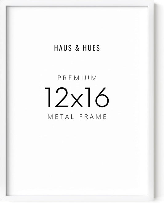 HAUS AND HUES White 12x16 Picture Frame - Modern Aluminum Wall Art Display - Minimalist, Lightweight 12x16 White Frame for Art Prints, Photos, Posters - Ready-to-Hang Vertically & Horizontally