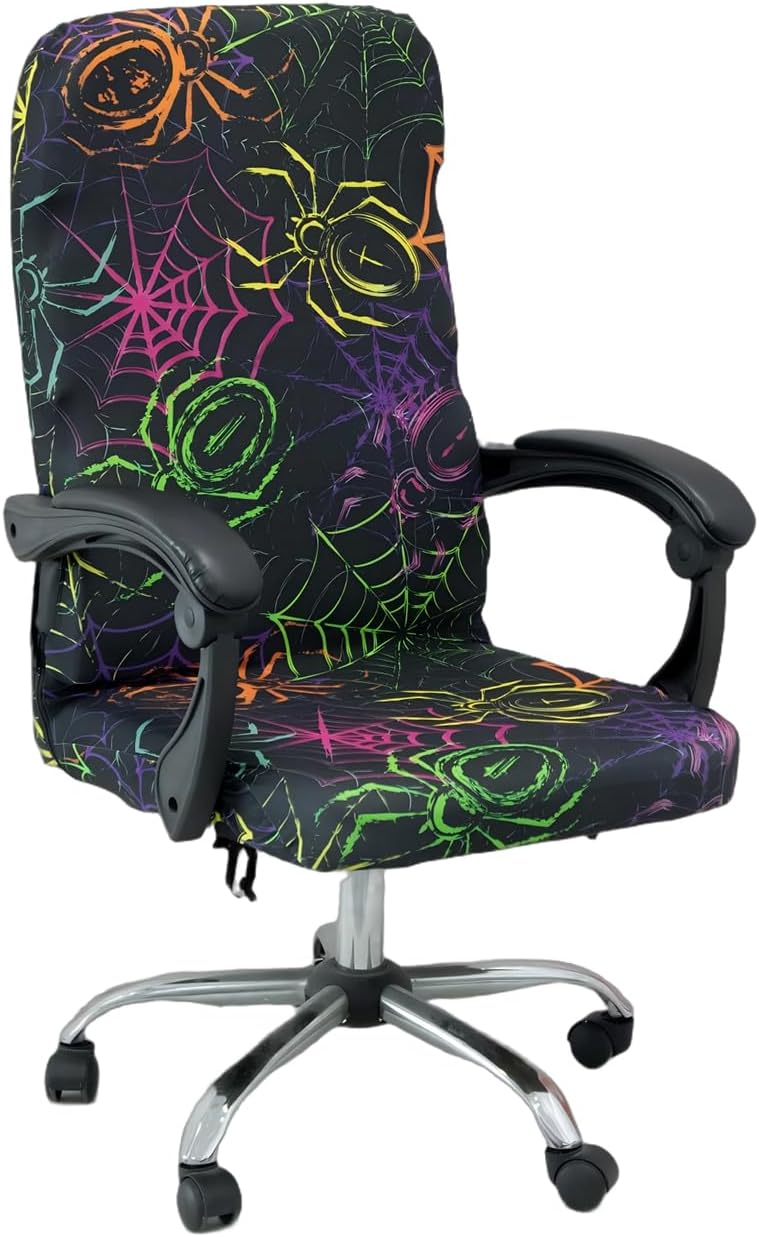 Halloween Office Chair CoversHorror Bloody Handprints Footprints on White Horror Theme Print Stretchable Slipcover for Modern Simplism Style High Back Boss Chair(No Chair) (Halloween06, M)…