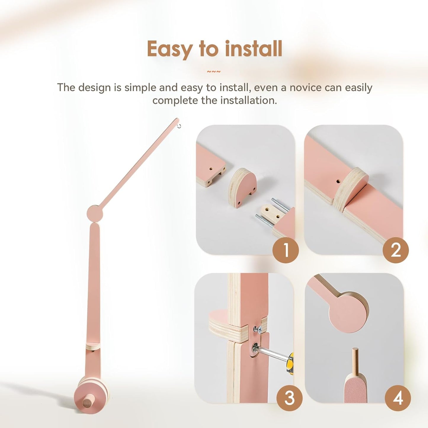 HI BABY MONMENT Crib Mobile Arm - Baby Mobile Hanger with 2-Height Settings Adjustable, Stabilizing Attachment for Added Safety, Mobile Arm for Crib, Sturdy & Secure Design for Nursery Mobile