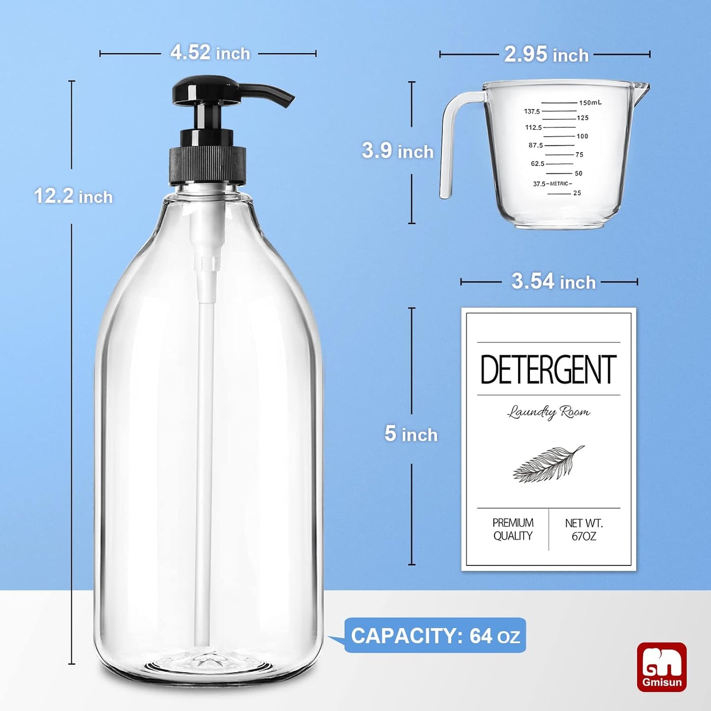 GMISUN Laundry Detergent Dispenser, 2 Pack Liquid Laundry Soap Dispenser, 64oz Storage Container for Farmhouse Laundry Room Decor, Liquid Bottle Organizer for Detergent/Softener/Bleach