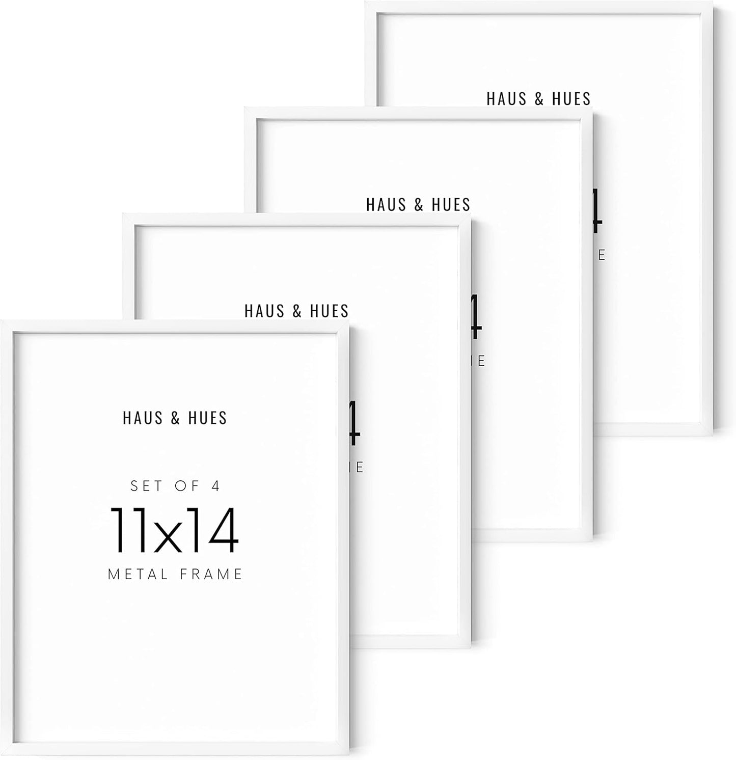 HAUS AND HUES Set of 4 Photo Frames 11x14 - Metal Picture Frames White Frames Gallery Wall, 11x14 Frame White Picture Frames Pack White Gallery Wall Frame Set of Frames (White Aluminum Frames)