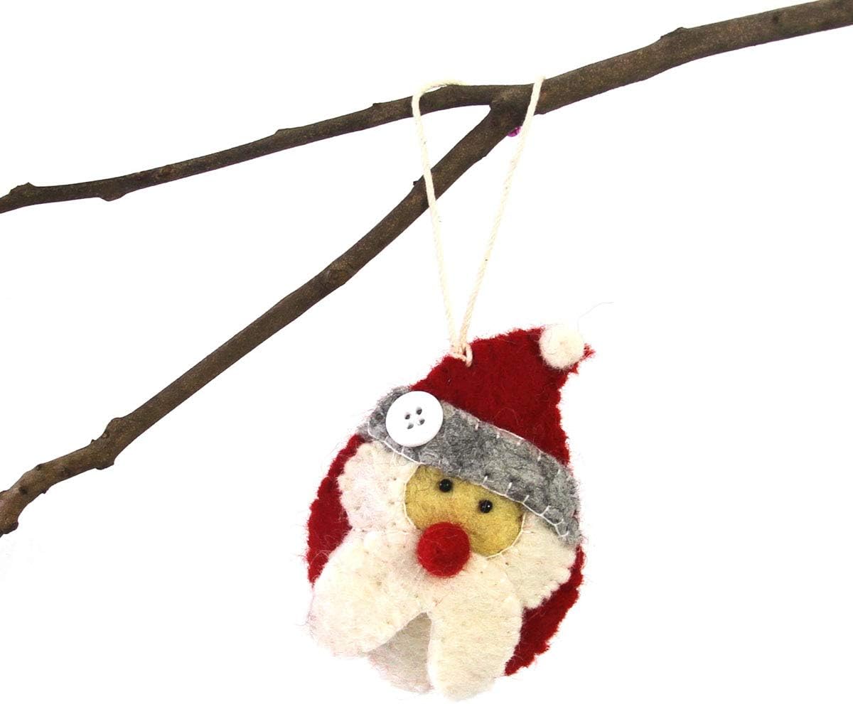 Hand Crafted Wool Felt Christmas or Winter Ornaments from Nepal, Santa (GLG60037-01)