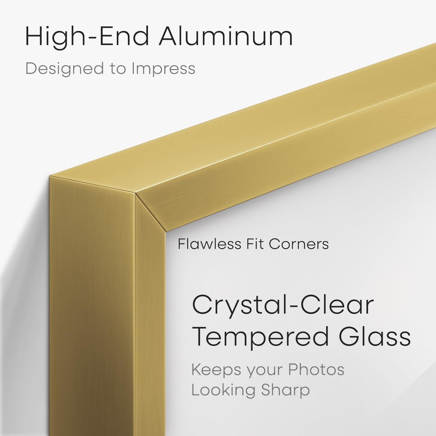 Homeforia 16x16 Picture Frame Gold, High End Metal 16 x 16 Square Poster Frame with Mat 12 x 12 Photo, 16x16 Frame Matted to 12x12 Print, 16by16 Gold Hanging Frames, Tempered Glass, Wall Kit, Set of 1