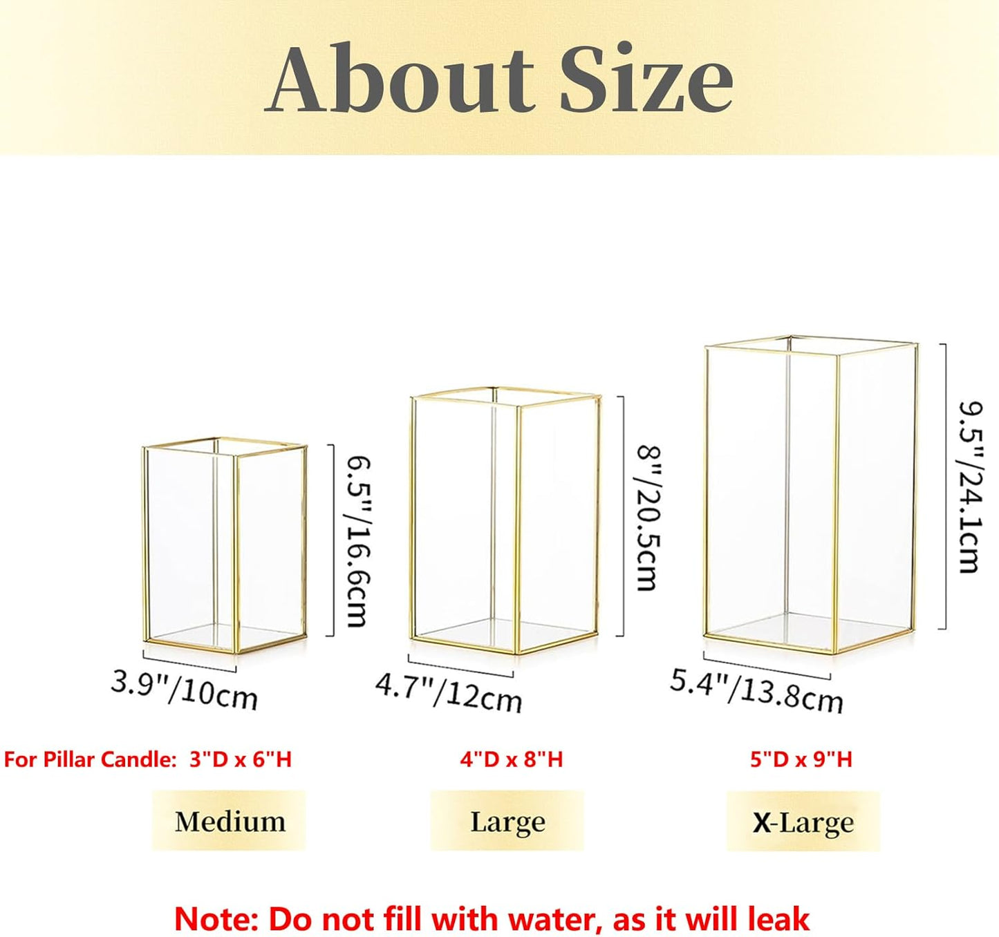 Hewory Glass Hurricane Candle Holder Set of 18, Gold Large Hurricane Centerpiece for Table, Tall Floor Square Pillar Candle Holders Lantern Set for Wedding, Anniversary, Party, Fireplace, Dining Room