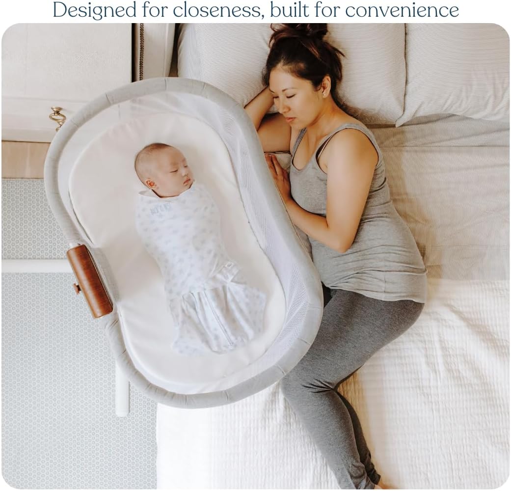 HALO BassiNest Luxe Swivel Sleeper - Over-Bed Baby Bassinet with 360° Rotation, Vibrations, White Noise, and Safe Close-Sleeping Design, Dove Grey Tweed