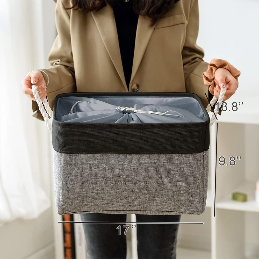 TheWarmHome Organization and Storage Basket for Organizing - 17x14x10 inch Large 3 Pack Collapsible Storage Bin for Shelves, Fabric Basket for Gifts Empty Organizer Gift Closet (Black & Grey)